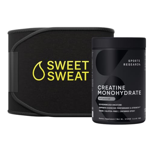 Sportovní výzkum Creatine Monohydrát a Sweet Sweat Waist Trimmer - černá a žlutá (střední)