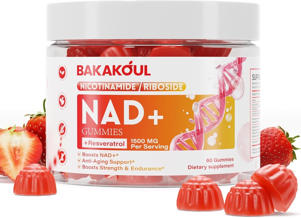 NAD Gummies, NAD dodatek - Liposomální nikotinamid Riboside, Resveratrol, Quercetin, NAD Nikotinamid Riboside Resveratrol 900mg, NAD + Doplněk pro muže a ženy, 60 žvýkaček 1 balení