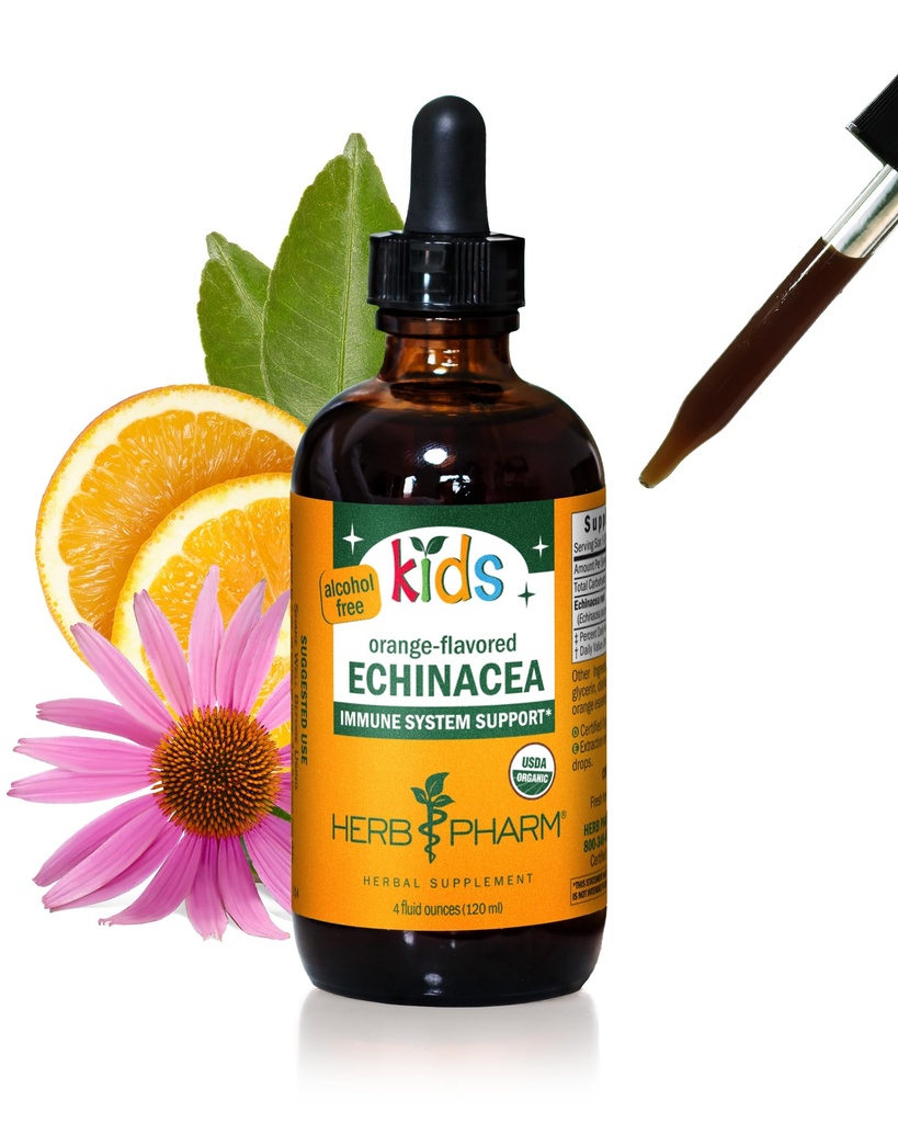 Herb Pharm Kids Certified- Organic Alcohol- Free Echinacea Glycerite Liquid Extract, 4 oz