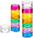 Deke Home - Stackable Pill Organizer (2 Pack), 7 Day Weekly Pill Box Tower with Twist Lock Compartments, BPA-Free, Travel Medicine Holder & Vitamin Dispenser, Kompact & Přenosné pouzdro, Rainbow Barevné