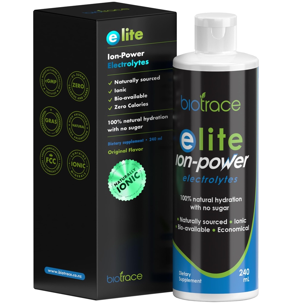 BioTrace Elite Ionic Electrolyte Kapky 124; 0 Calories 0 Cukr 0 Kapsle 124; Rapid Hydration, Stamina, Energie, Muscle Recovery 124; Stopy Minerály Electrolyty 124; 30% + Více Draslík Chlorid hořečnatý 124; 8 fl oz