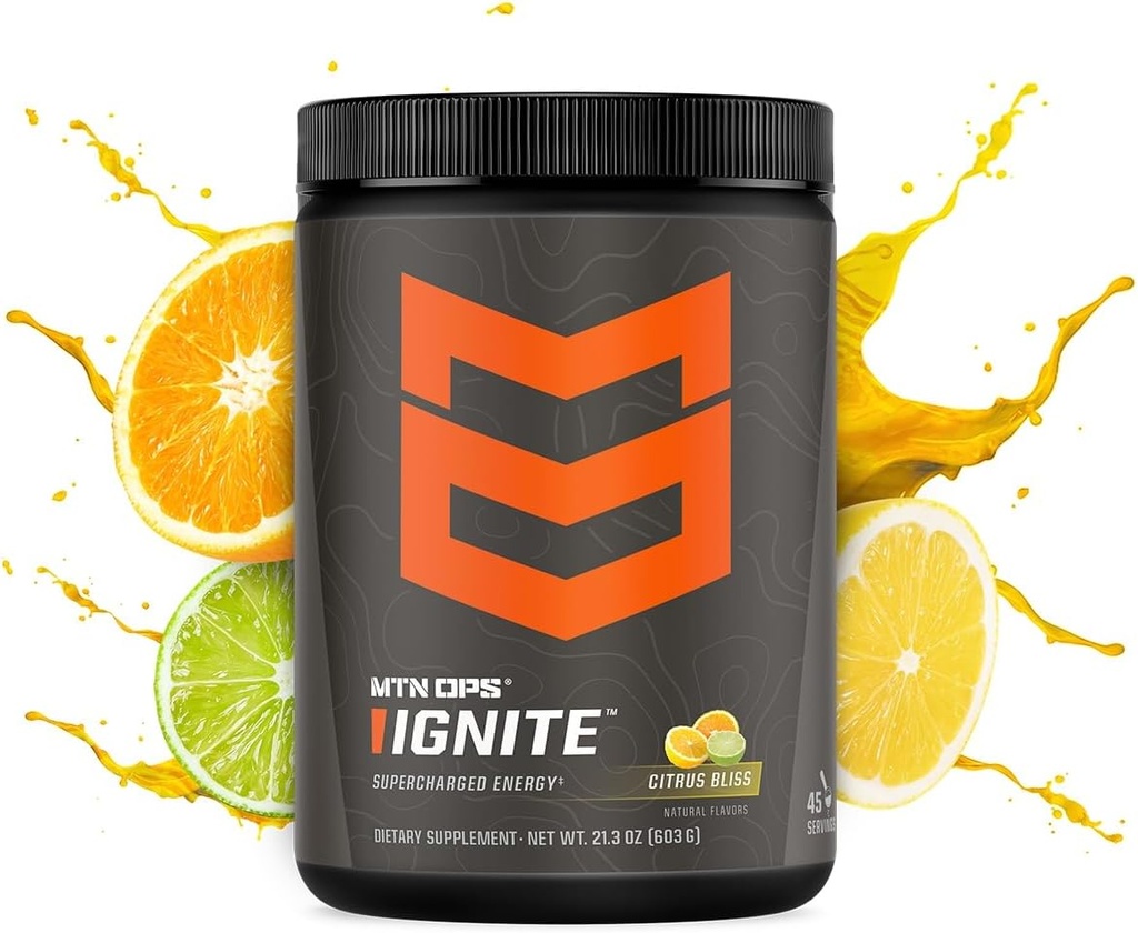 MTN OPS Ignite přeplňovaný energetický nápoj Mix 45-Serving Tub, Citrus Bliss