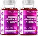 Vitamatic 2 Balení Vitamin B6 100mg Gummies - Přírodní jahodové aroma - 60 Pectin- based Gummies per Bottle - Nervový systém a podpora energie