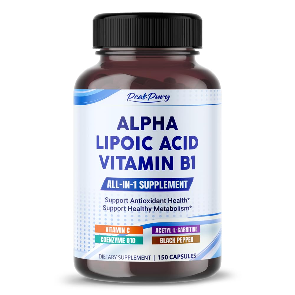 Alpha Lipoová kyselina s vitaminem B1 - Podporuje antioxidační zdraví a zdravý metabolismus - zahrnuje vitamín C, acetyl- L- karnitin, CoQ10 - Vyrobeno v USA - 150 Kapsle