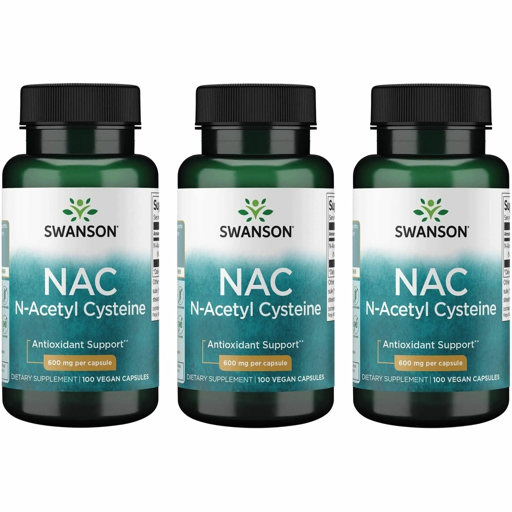 Swanson NAC - N- Acetyl Cystein - dodatek 600 mg 100 Kapsle (3 balení)