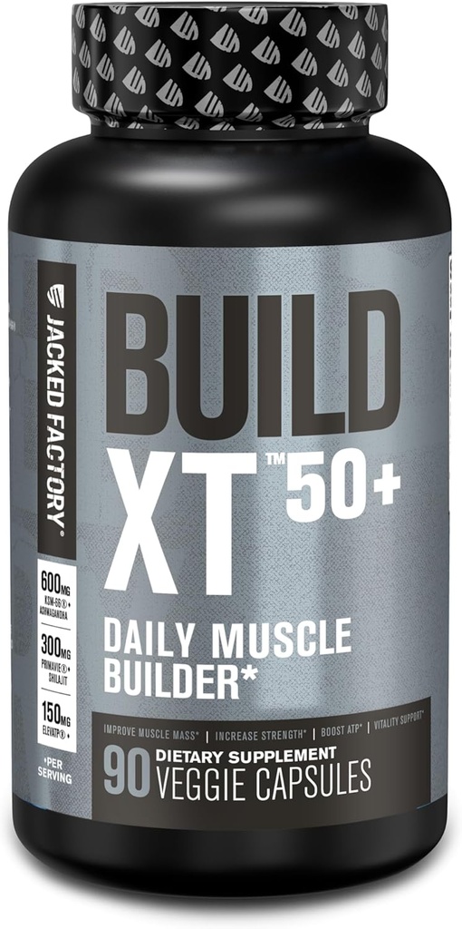 Jacked Factory Build- XT 50 + Daily Muscle Builder - Muscle Recovery Supplement & Muscle Builder for Men and Women with KSM- 66 Ashwagandha, Primavie Shilajit, ElevaTP, & Astragin - 90 Count