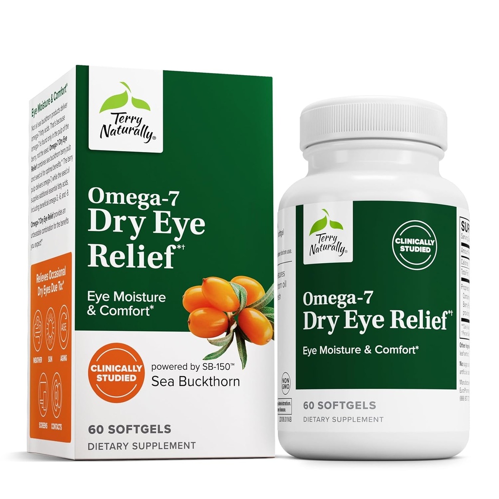 Terry Přirozeně Omega-7 Suché oční úlevy - Oční zdravotní dodatek s mořským Buckthorn Oil - Dietní dodatek k pomoci Suché oční úlevy - 60 Softgels