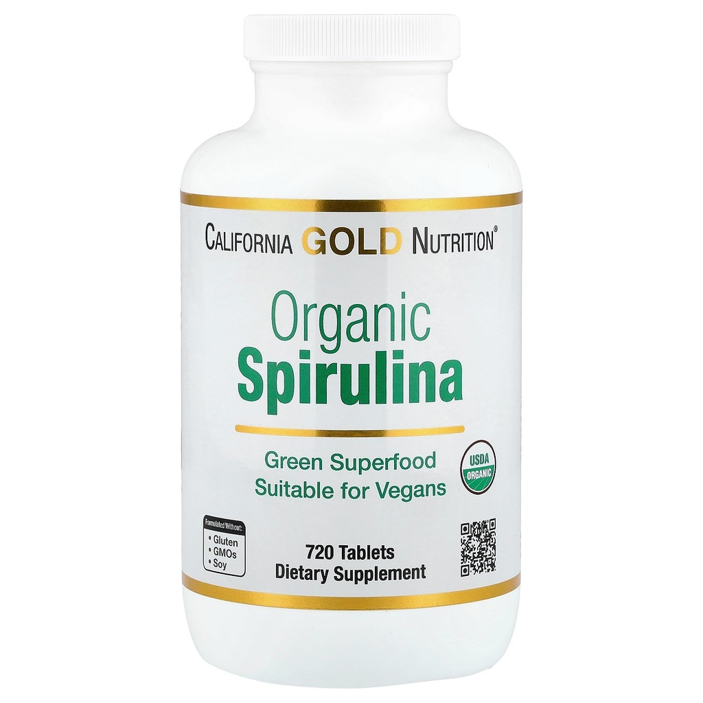 California Gold Nutrition Certified Organic Spirulina, USP Ověřeno, USDA Organic, Non- GMO, 500 mg, 720 Vegetariánské tablety