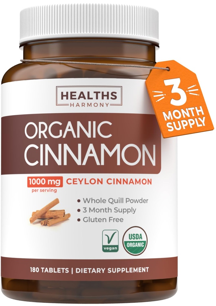USDA Organic Ceylon Skořice Pills - High Potency Ceylon Skořice Dodatek s 1000mg per Serving for Full Body Antioxidant Support - Vegan Non- GMO cGMP Made & Lab Ověřeno (3 měsíce dodávky)