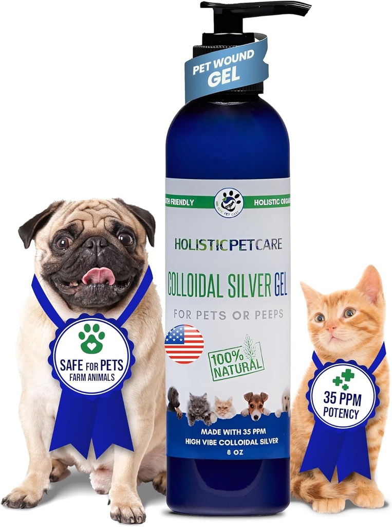 HOLISTIC PET CARE Koloidní stříbrný gel - Přírodní léčivý gel pro zvířata v zájmovém chovu, Non- dráždivý vzorec pro podráždění kůže, drobné abraze a suchost, mýdlo a jemný, 8oz láhev