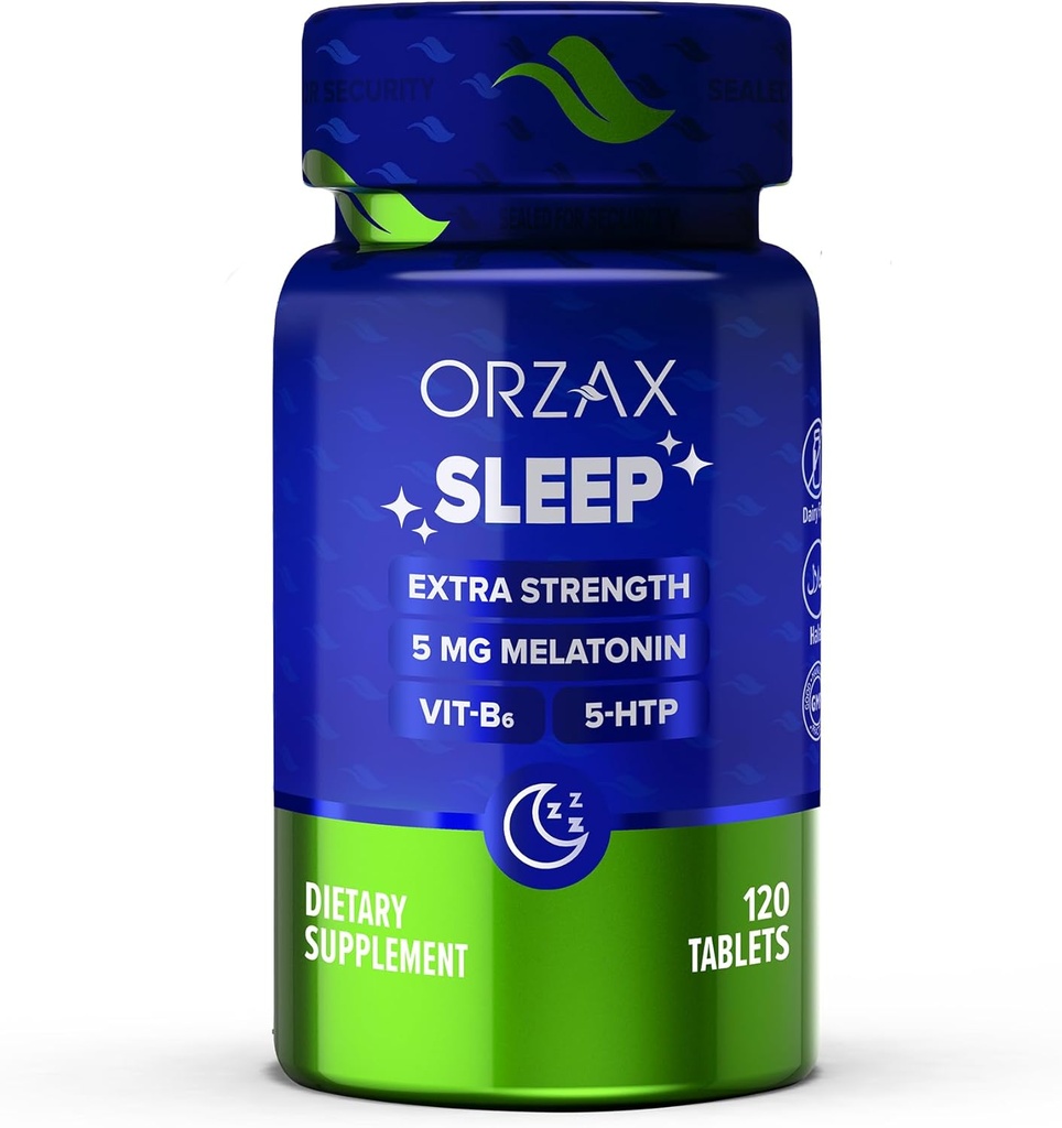 ORZAX Sleep - Melatonin 5 mg, vitamin B6 & 5-HTP dodatek - Restful Sleep Vitamíny pro dospělé (120 tablet)