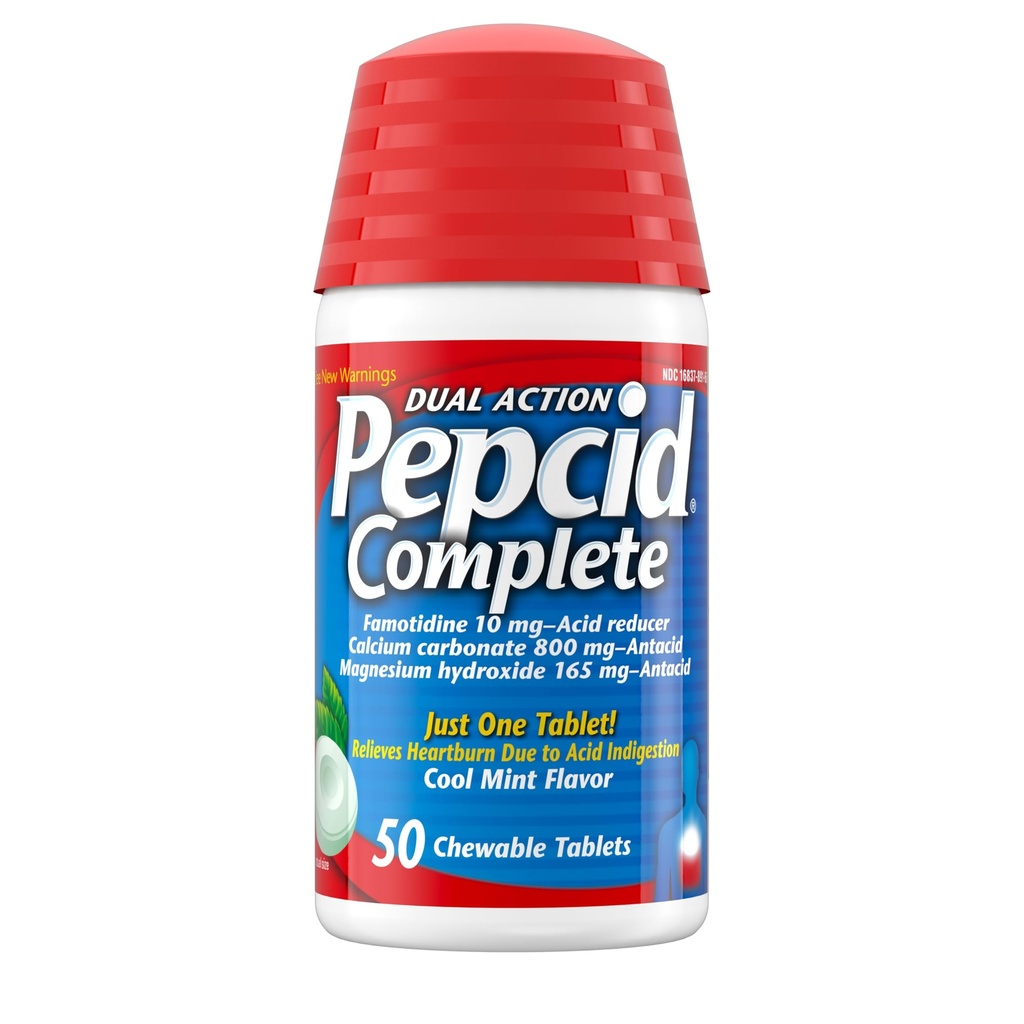 Pepcid Complete Acid Reducer + Antacid Chewable Tablets, Cool Mint Flavor, 50 count by Pepcid Complete (pack of 1)