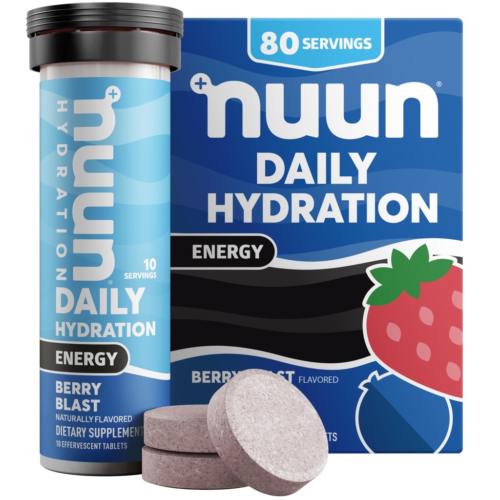 Nuun Energy Electrolyte Tablety s ženšen, Kofein z Green Tea Extract, Vitamin B12, B6, B5, Magnesium & 4 Ostatní Electrolyty, Gluten Free & Vegan, Berry Blast, 8 Pack (80 Služeb celkem)