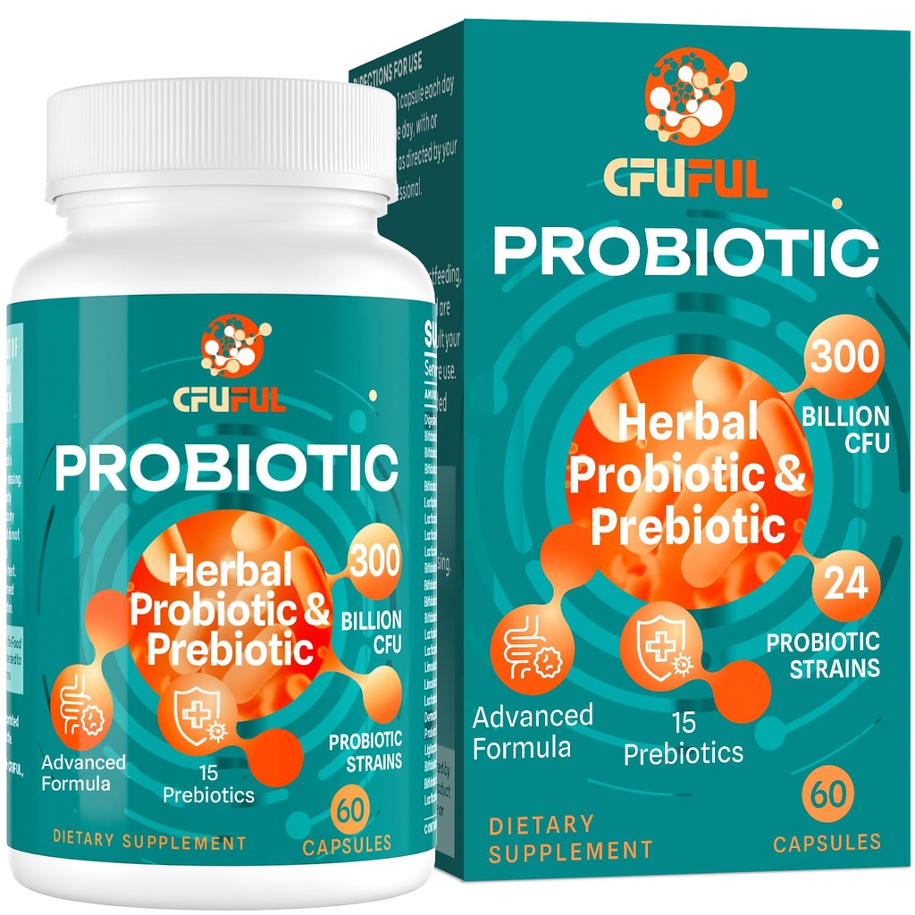 Probiotika pro ženy a muže - 300 miliard CFU, 24 Stravovací Probiotické + 15 Organic Herbs Prebiotics Blend, pro celkové stravitelné Gut zdraví, imunitní, zácpa a nafouknutí, Stabilní skladování - 2 měsíce Dodávka