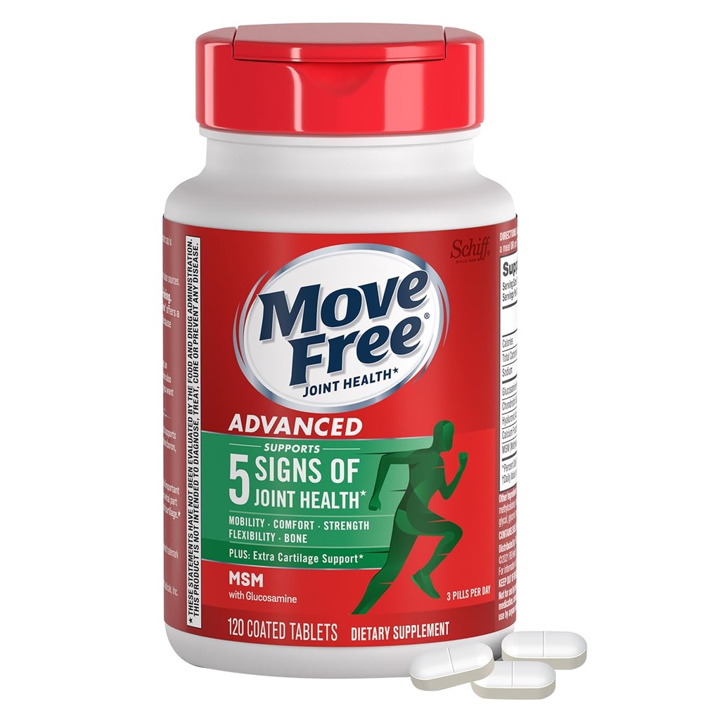 Move Free Advanced Glucosamine Chondroitin MSM Joint Support Supplement, Podporuje mobilitu, komfort, sílu, pružnost a kost, 120 Tablet / 40 Služeb