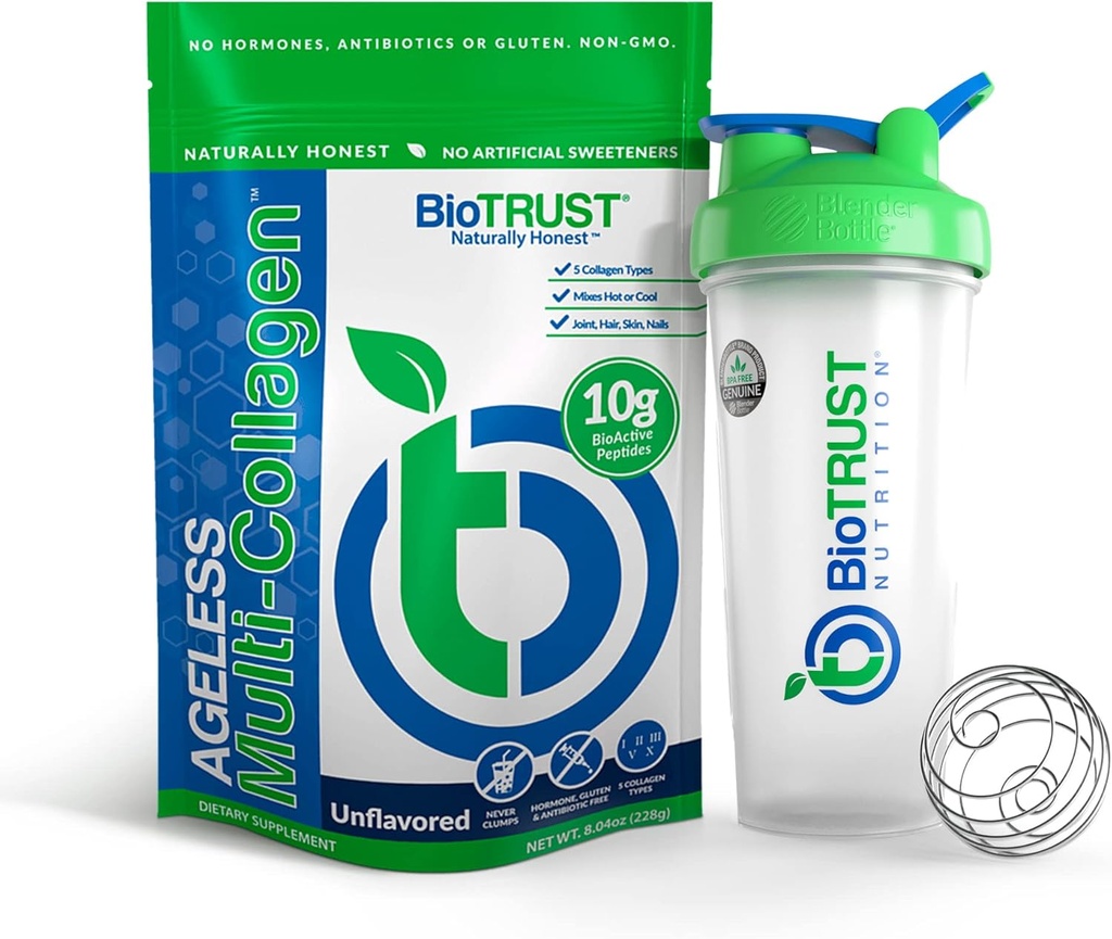 BioTrust Ageless Multi kolagen 5- in-1 Protein prášek (bez příchutí) BlenderBottle Bundle