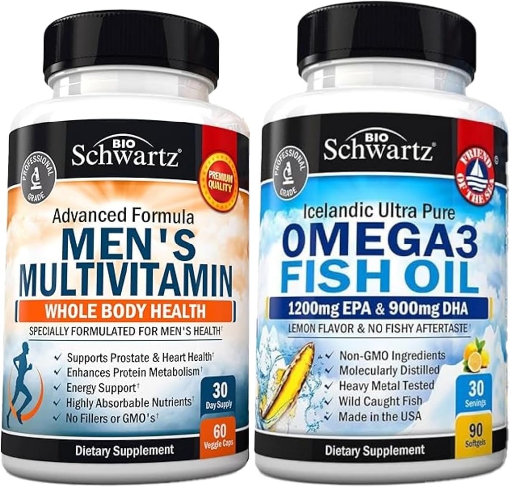 Advanced Daily Men 's Multivitamine with Vitamin C A B D3 E and Zinek (1 měsíční zásoba) Plus Triple Strenggely Omega 3 Fish Oil (1 měsíční zásoba)