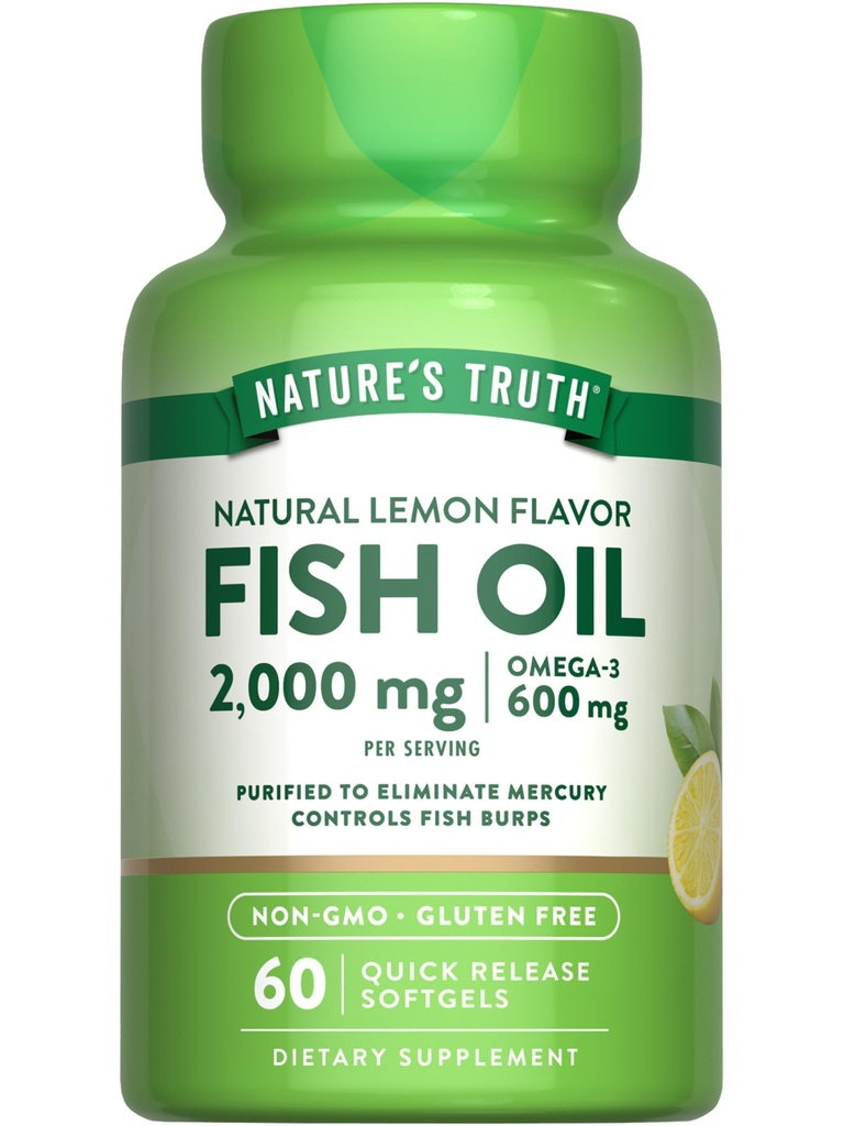 Nature 's Truth Fish Oil Omega 3 Dodatek 124; 2000mg Omega 124; 60 Softgels Omega 124; EPA & DHA Oil 124; Lemon Flavor Omega 124; Non- GMO a gluten zdarma