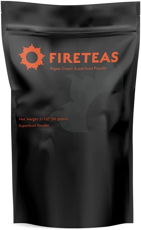 FIRE TEAS Superfood Powder with Seaweed & Chlorella (Cracked Cell) - Organic Turmeric, Kelp, Moringa, Stevia, Aloe Vera Extract, Ginger - Smoothies, Jogurt & Milkshake -