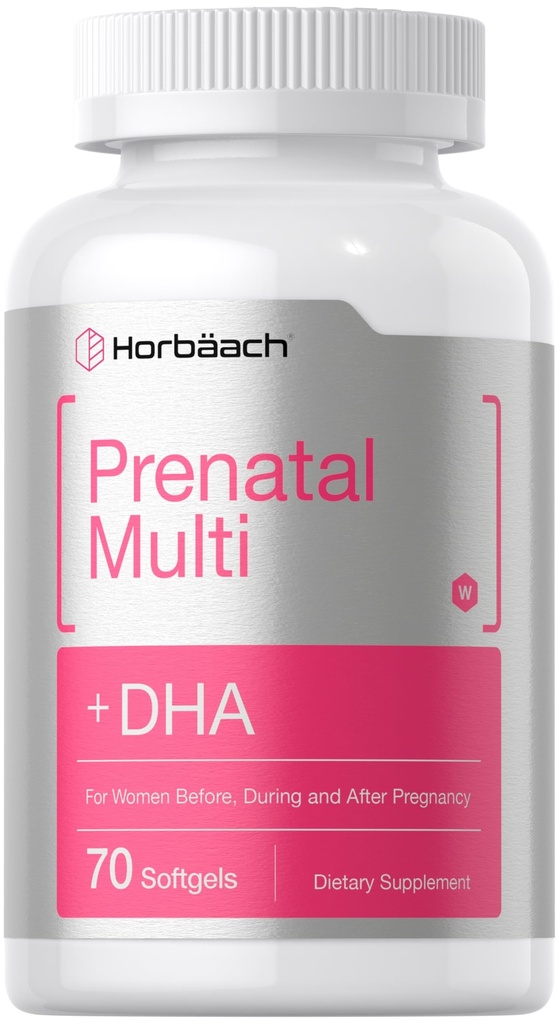 Horbäach Ženský Prenatal Multivitamin s DHA, Železo a kyselina listová CLAS124; 70 Softgels CLAS124; Non- GMO & Gluten zdarma
