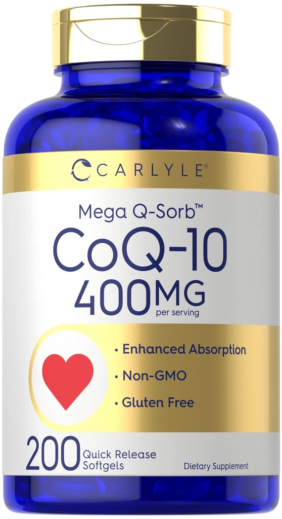 Carlyle CoQ10 400mg Softgels CLAS124; 200 Count CLAS124; High Absorption Coenzym Q10 CLAS124; with Black Pepper Extract CLAS124; Non- GMO and gluten Free Supplement