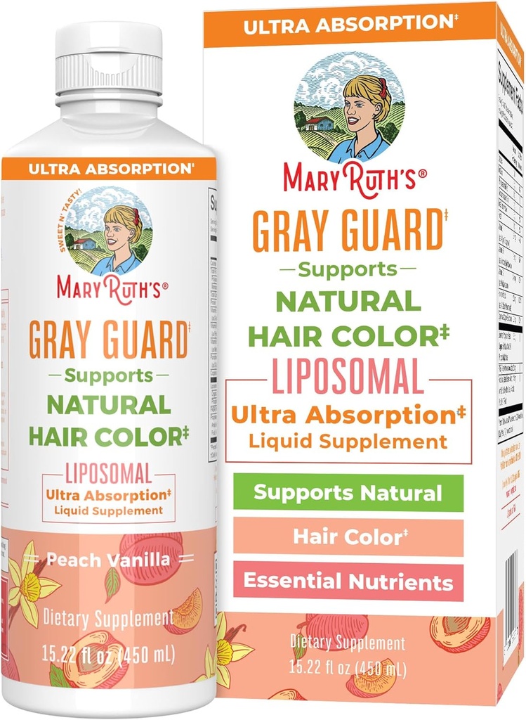 MaryRuth Organics Gray Guard Liposomal, Podporuje přírodní barvu vlasů, s Copper & Pantothenic Acid, Svatá bazalka & Tradiční Byliny, Vitamin E & Vitamin B pro celkové zdraví, Ages 18 +, 15.22 Fl oz