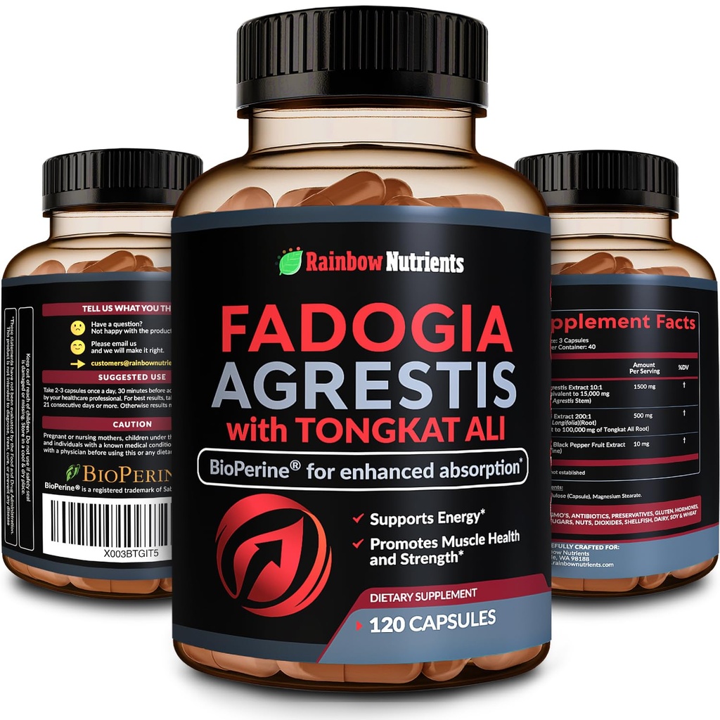 115,000mg Fadogia Agrestis s Tongkat Ali + BioPerine ® [Max Absorpce] - Podporuje Staminu, sílu, zaměření, svalové zdraví a zotavení, Drive & Performance - Non- GMO & Made in USA - 120 V Kapsle
