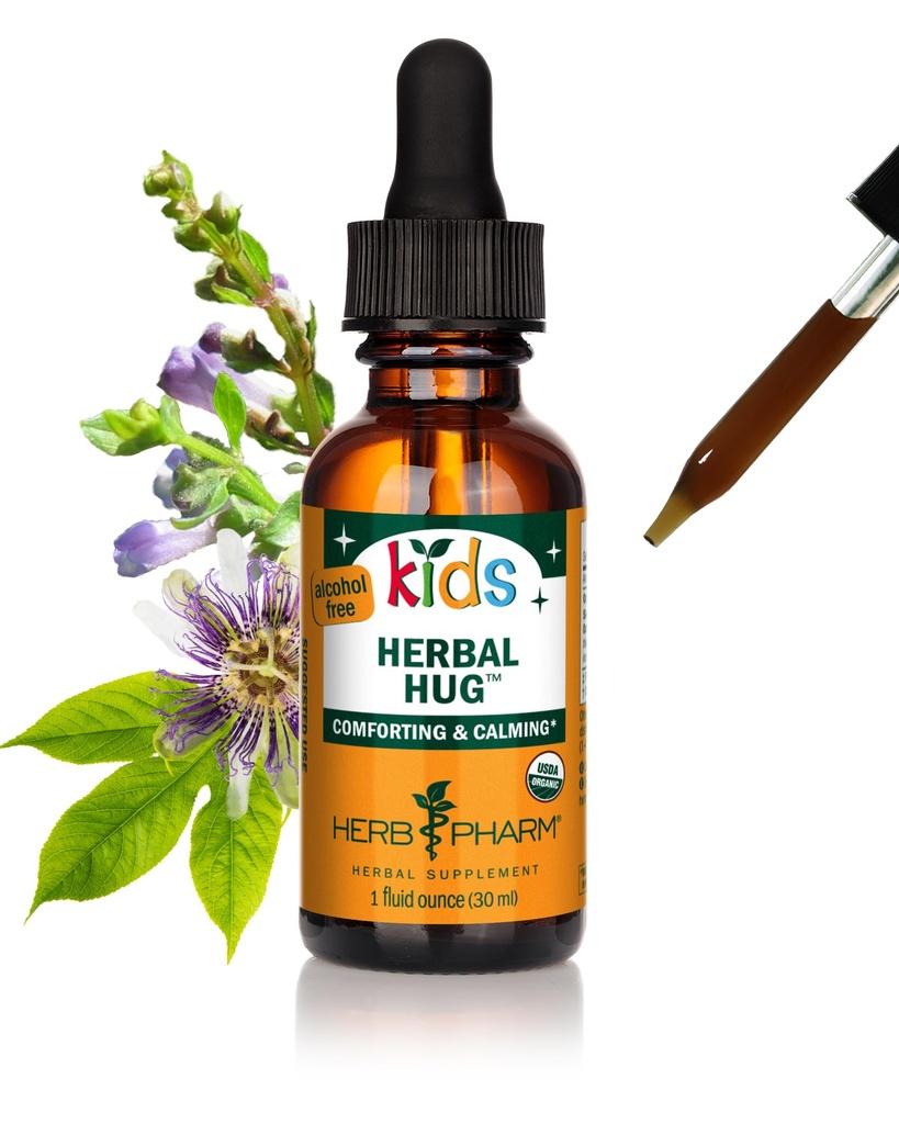 Herb Pharm Organic Kids Bylinné pouzdro: Nervová systémová podpora s lebkou, Passionflower, Mullein & Oat Seed IR 124; Fast- Absorbing & Alcohol- Free, Kid- Friendly Taste, Extract for Kids, 1 oz *