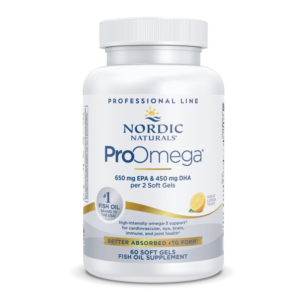 Nordic Naturals ProOmega, Lemon Flavor - 60 Soft Gels - 1280 mg Omega33 - High potency Fish Oil with EPA & DHA - Promotes Brain, Eye, Heart, & Immunal Health - Non- GMO - 30 Servings