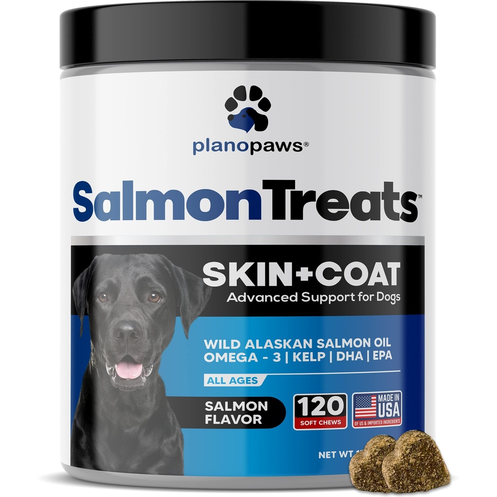 Divoký aljašský losos olej pro psy - Doplněk pro psy - Psí kůže a kabát - Omega 3 Rybí olej pro psy Žvýkačky - 120 Dog Alergy Chews - Dog Shedding dodatek - Dog Vitamíny