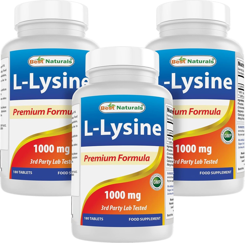 Nejlepší Naturals L- Lysin 1000mg 180 Tablet (180 Počet (balení po 1)) (3 Lahvičky)