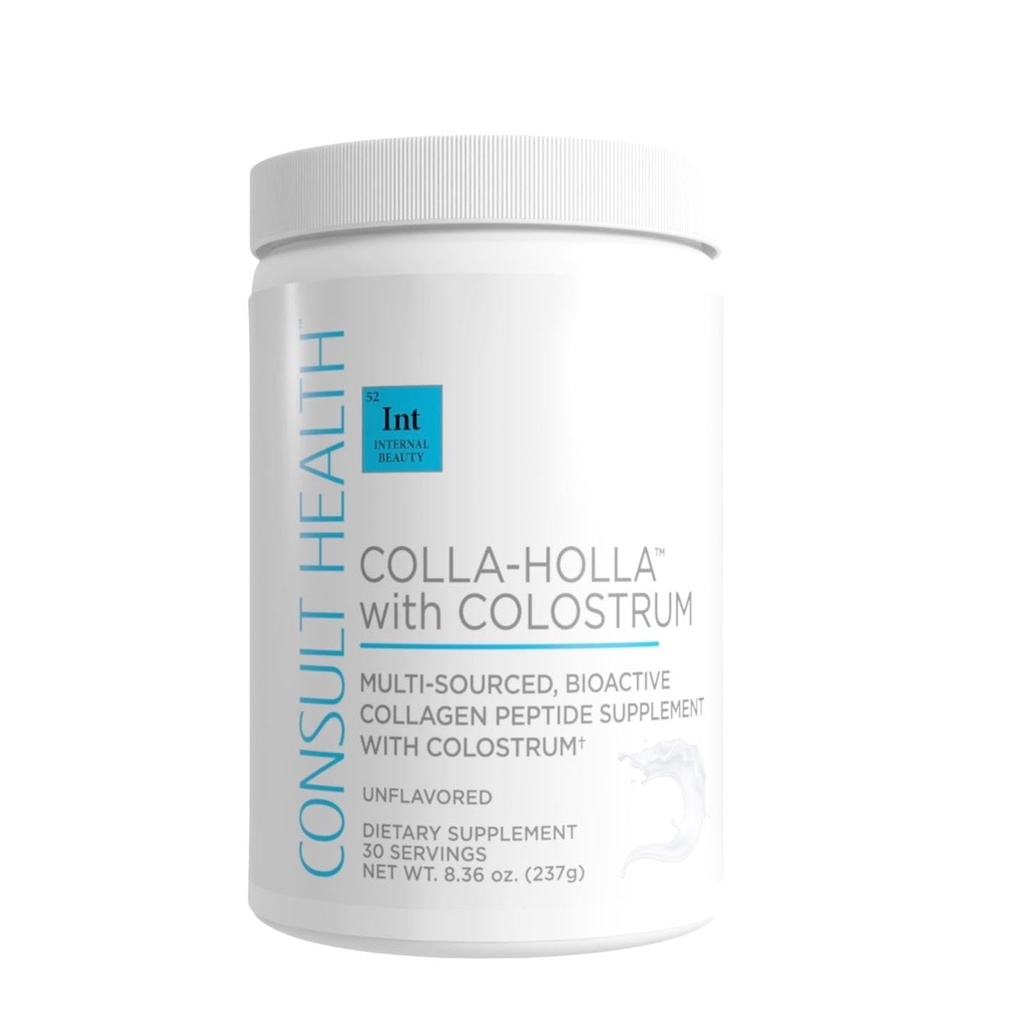 Consult Health Colla Holla - Multi- Sourced Collagen Verisol Protein Powder with Colostrum for Skin Elasticity, Wrinkle Reduction, Zdravé vlasy a společná podpora. 8.36 oz