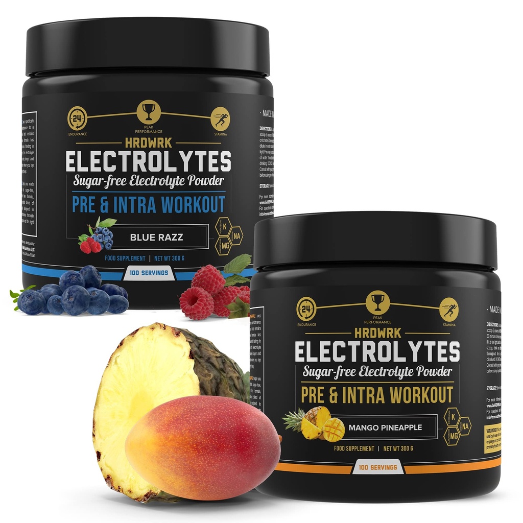 HRDWRK Electrolytes Powder with Magnesium, Draslík - Sugar Free Electrolytes Boost Endurance a snížit únavu s tímto Electrolytes Dodatek - Maximální hydratace - Keto Friendly