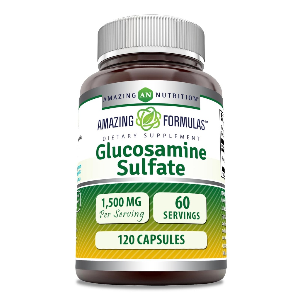 Amazing Applicas Glucosamine Sulfath Dodatek 124; 1500 Mg Per Serving Applications 124; 120 Kapsle 124; Non- GMO Creditation 124; Gluten- Free Creditation 124; Made in USA