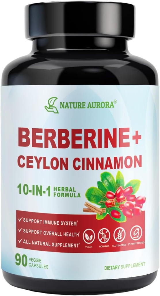 Berberine dodatek s Ceylon Skořice & Chrom Picolinate, 10- in-1 Berberine 1000mg Per Serving, Berberine 5X pro metabolismus, srdce a imunitní podporu (90 Kapsle)