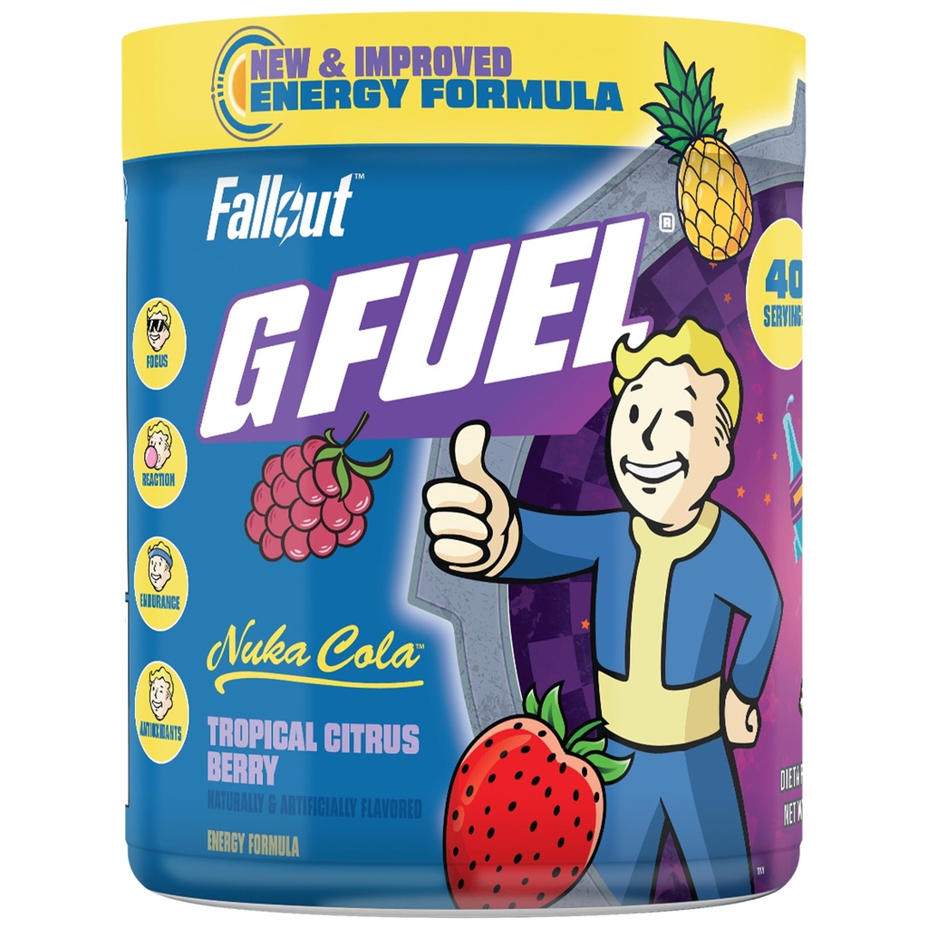 G Palivo Nuka Cola Energy Powder, bez cukru, čistý kofein Focus Supplement, vodní mix, tropické Citrus Berry Flavor, Focus Amino, Vitamin + Antioxidanty Směs - 9.8 oz (40 Služeb)