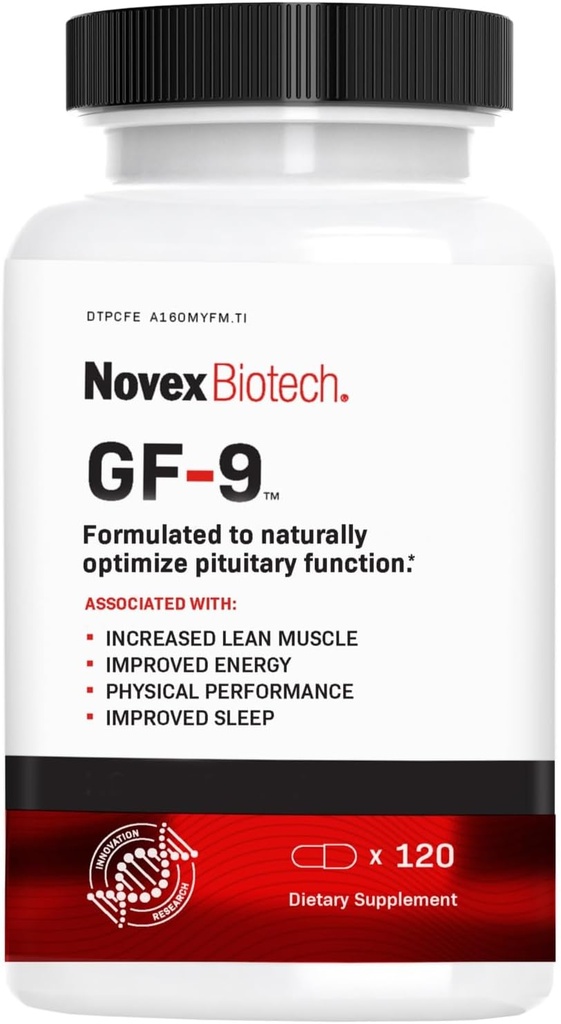 Novex Biotech GF-9 - HGH zvýšení doplněk pro muže - Workout Complex pro muže - Podpora energie, Vytrvalost, spánek, 120 Ct (30-denní dodávka)