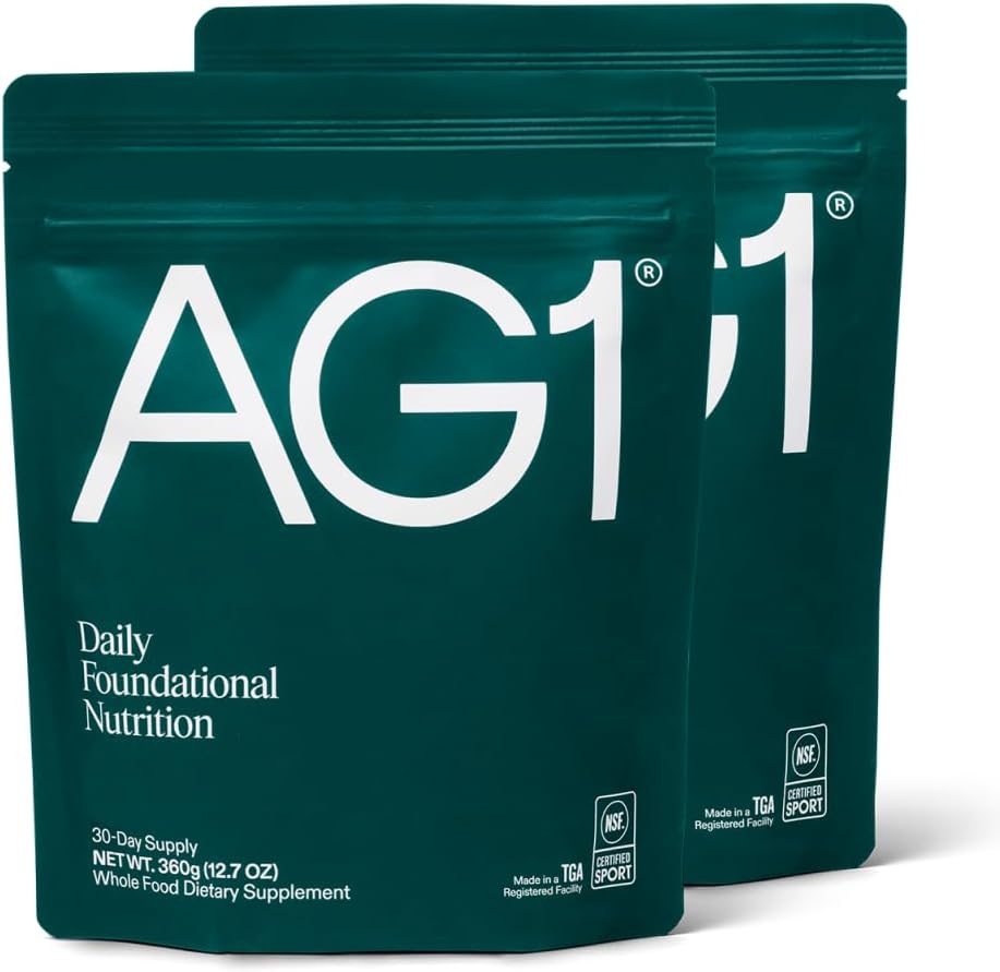 AG1 Zelený prášek dodatek 124; Zlepšit Gut zdraví 124; Multivitamin, Probiotický, Gluten Free, Vegan a Keto Friendly currency 124; 75 Vitamíny (Athletic Green) - 2 Pack, Classic Formule (30 Servings Per Pouch)