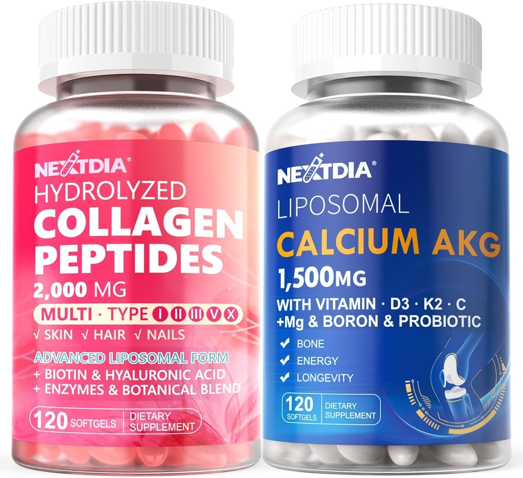Hydrolyzované kolagen Peptidy pilulky + Lipozomální vápník AKG dodatek 1500mg
