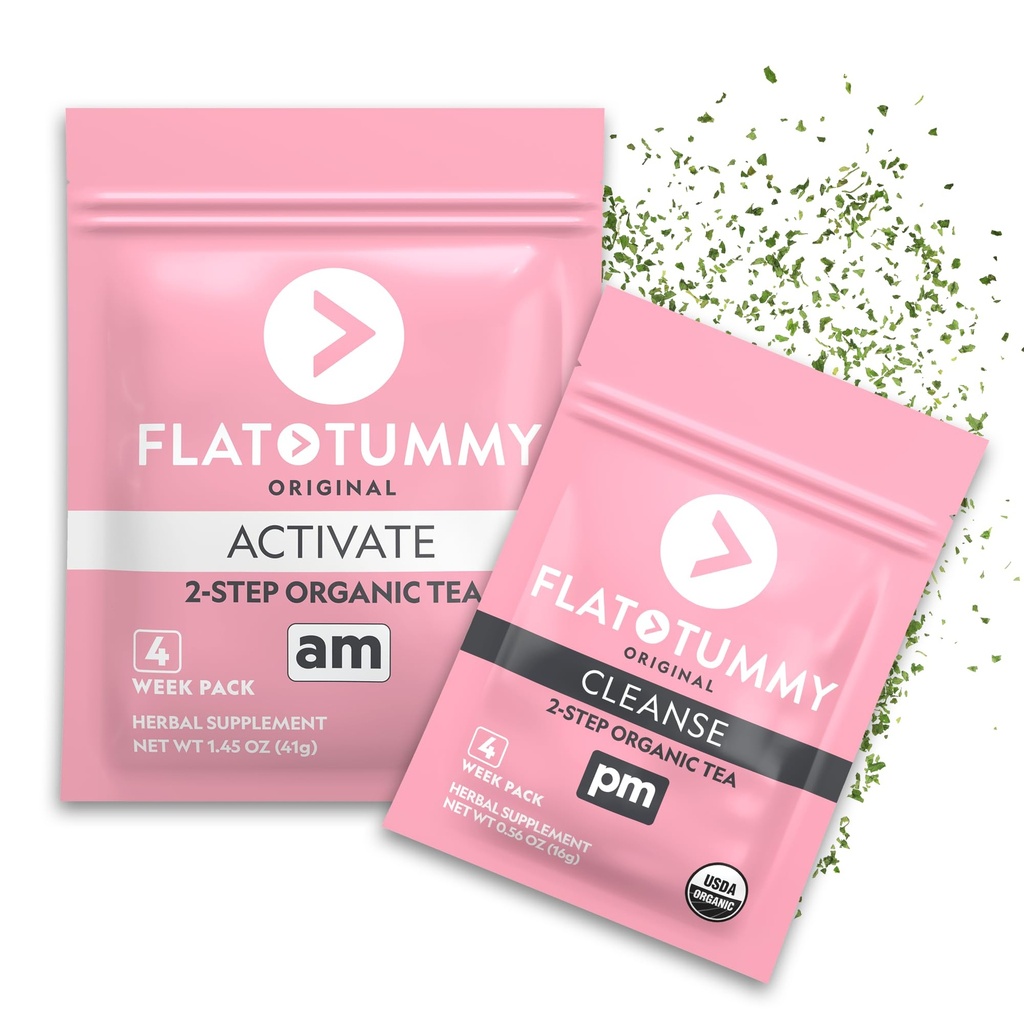 Flat Tummy Tea - 2-step, 4 týden program - Detox Tea na zvýšení energie a snížení Bloating * - Všechny přírodní Detox Cleanse w / Green Tea, Lemon Balzám, Pampeliška, Fennel, & Více - Digestion podpora