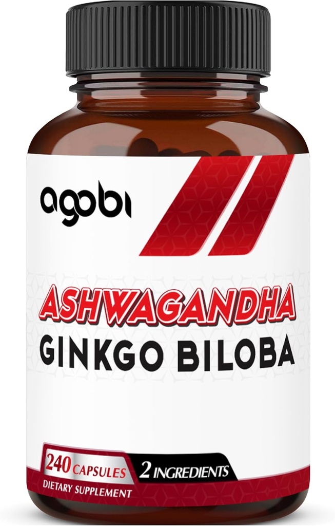 agobi 1600mg Ashwagandha s doplňkem Ginkgo Biloba - Super Extract Formule pro imunitní systém, Energy Production, Memory Health & Focus - 240 Veggie Kapsle