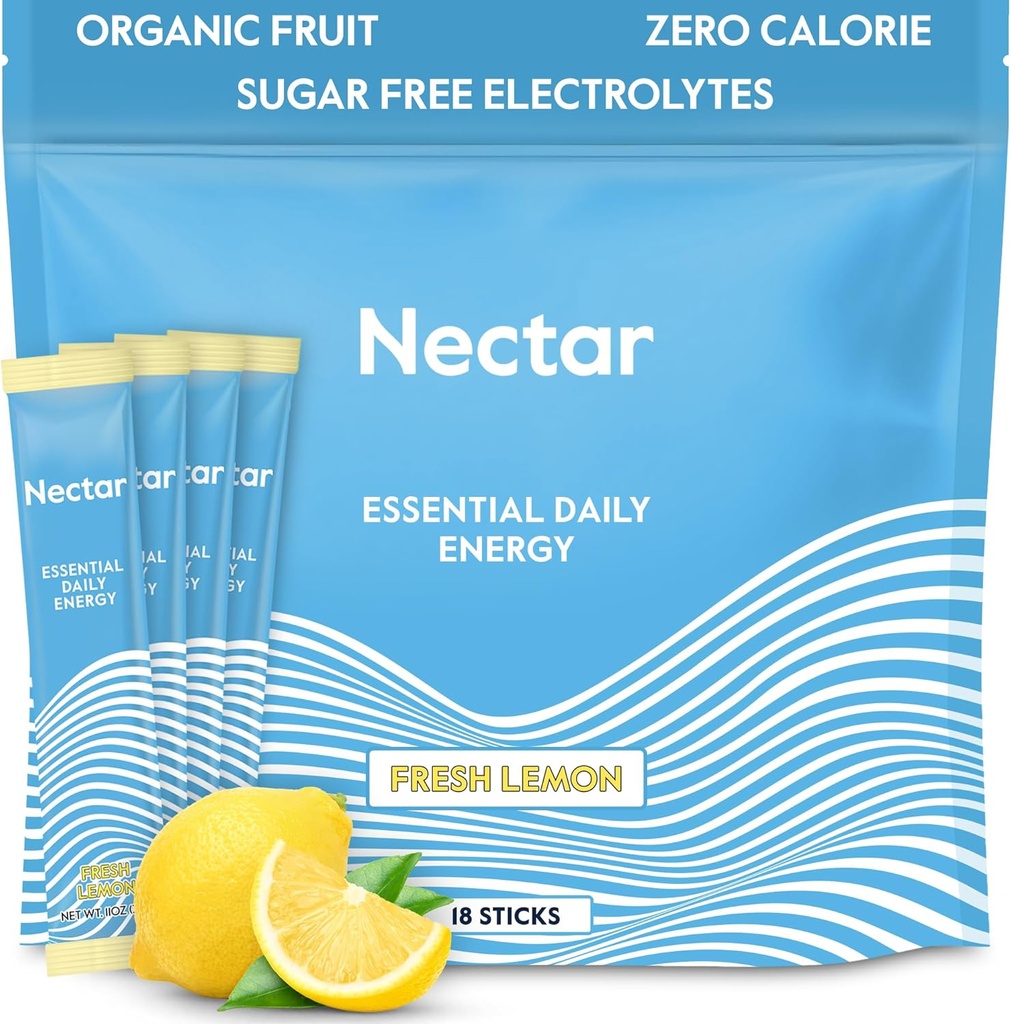 Nektar Energy Booster - Organic Caffeine, B12 & Electrolytes - Sugar Free & Zero Calorie - Zdravá káva, Energy Drink & Soda Alternative - Hydration & Energy dodatek (Lemon 18 Powder Packets)