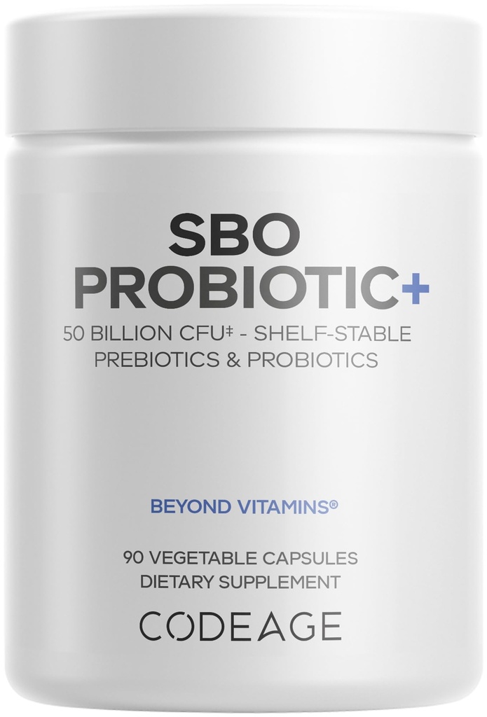 Codeage SBO Probiotika, 50 miliard CFU per serving, Multi Strein Soil Based Organisments Blend and Organic Fermented Botanical Blend, Shelf- Stable, 90 Kapsle