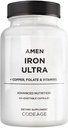 Amen Železný Ultra doplněk + Měď, Folát, Vitamin C a B12-2-Měsíční zásoba - Železný sulfát Železný vitamín - 65mg per Serving - Kyselina listová - Non- GMO pilulky - 60 Kapsle