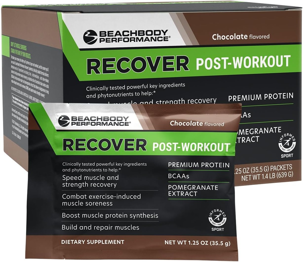 BODi Recover syrovátka prášek Blend- Post- Workout Čokoláda syrovátka dodatek pro svalovou obnovu s 20g protein, BCAA, Granátová extrakt - rychlé zotavení - 18 Serving Packets