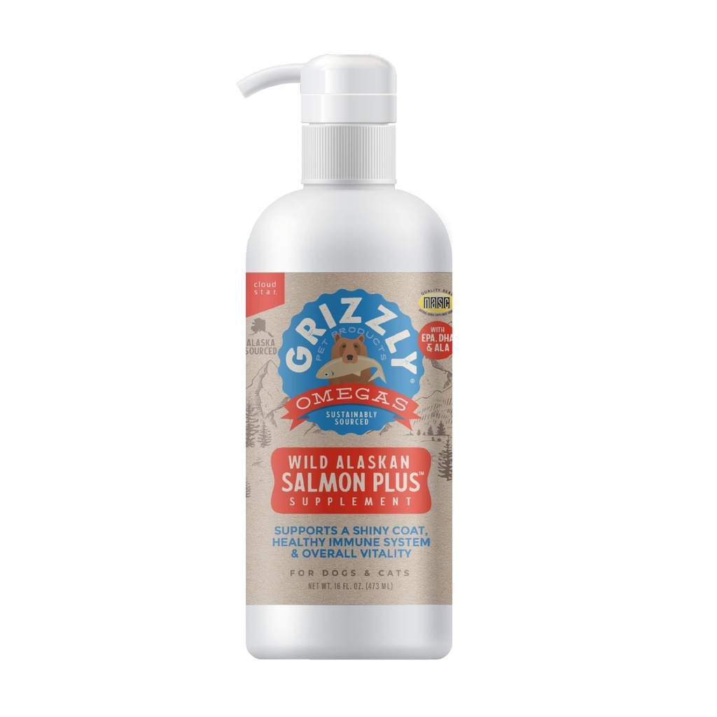 Grizzly Pet Products Salmon Plus Omega 3-6-9 Dodatek stravy pro psy a kočky, 16 Ounce