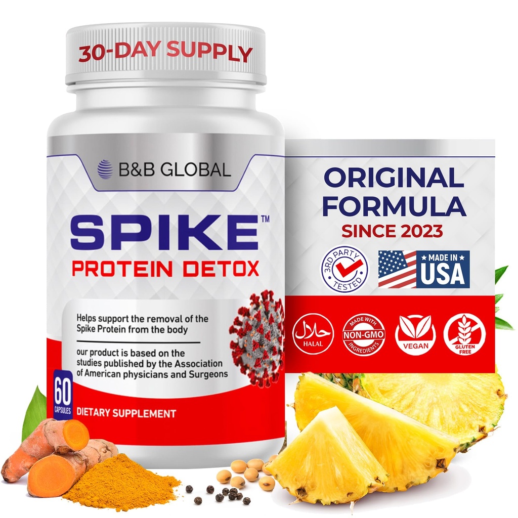 Spike Protein Detox - Spike Supplement for Protein Balance - Neochucené 3in-1 Blend s Nattokinase 4000Fu, Bromelain 500mg, Curcumin 1000mg - Made in The USA - 60 Kapsle, 30 Day Supply