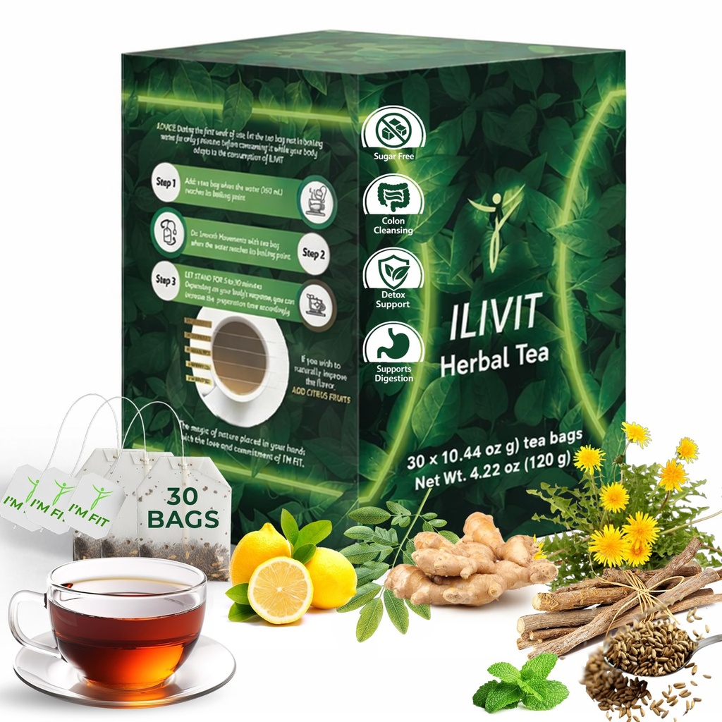 Ilivit Organic Colon Cleanser & Detox Tea CLAS124; Colon Cleanse CLAS124; Cleansing Tea for Bloating Relief CLAS124; 30 sáčků