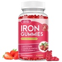 Železné gumičky s multivitaminem, Železný dodatek pro ženy a muže se zinkem, vitamín B Complex & C, B12, Folát - Krevní stavitel a energetická podpora pro dospělé a děti - Jahodová příchuť, Vegan 60 Gumies