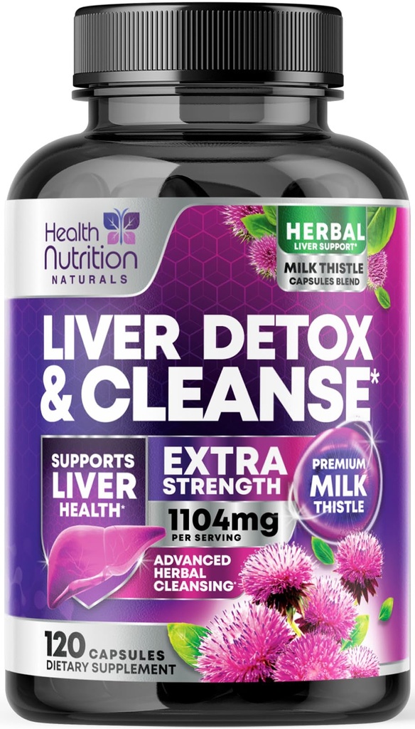 Jemné vyčištění jater Detox & Opravy Formule - Pokročilý doplněk pro podporu jater se Silymarin Mléko Thistle, Pampeliška kořenová, Artyčok extrakt, kurkuma, Cholin, & Beetroot - 120 Veggie Kapsle